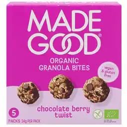 Holland & Barrett 2e product 50% korting | MadeGood Organic Granola Bites Chocolate Berry Twist - 5 x 24g aanbieding