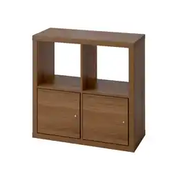 IKEA Kallax Open kast, met 2 deuren/bruin walnootpatroon, 77x77 cm aanbieding