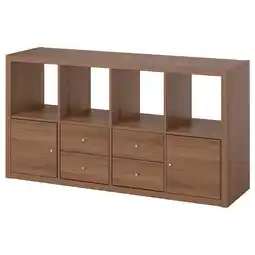 IKEA Kallax Open kast, met 2 deuren/4 lades/bruin walnootpatroon, 147x77 cm aanbieding