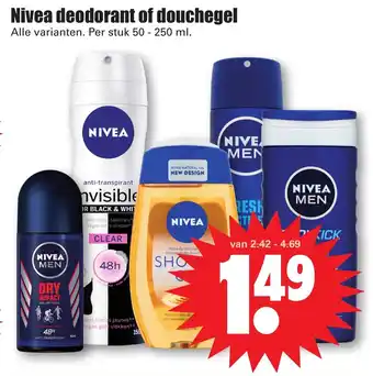 Dirk Nivea deodorant of douchegel 50-250ml aanbieding