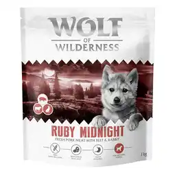 Zooplus 1kg Wolf of Wilderness Junior Ruby Midnight Rund & Konijn graanvrij droogvoer voor honden aanbieding