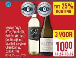 ALDI Merlot Pay's d'Oc, Frankrijk, Grüner Veltliner, Oostenrijk en Crafted Viognier Chardonnay aanbieding