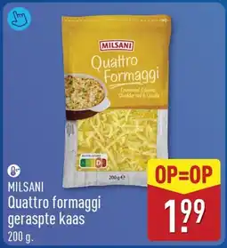 ALDI Milsani Quattro formaggi geraspte kaas aanbieding