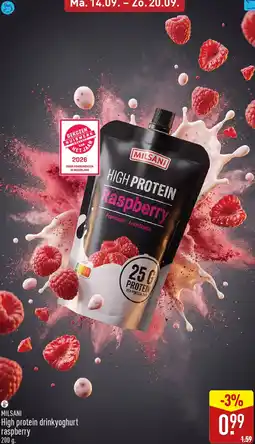 ALDI Milsani High protein drinkyoghurt raspberry aanbieding