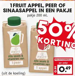 Coop 1 fruit appel, peer of sinaasappel in een pakje aanbieding