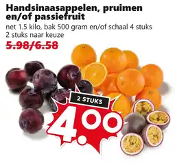 Coop handsinaasappelen, pruimen en/of passiefruit aanbieding