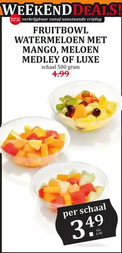 Coop fruitbowl watermeloen met mango, meloen medley of luxe aanbieding