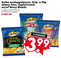 Coop Aviko aardappelpuree, Grip 'n Dip, skinny fries, SuperCrunch en/of Wavy Blends aanbieding