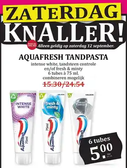 De Boerenschuur Aquafresh tandpasta aanbieding
