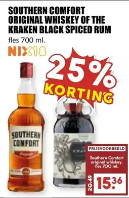 De Boerenschuur southern comfort original whiskey of the kraken black spiced rum aanbieding