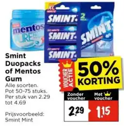 Vomar Voordeelmarkt Smint Duopacks of Mentos Gum aanbieding