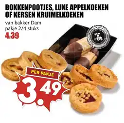 De Boerenschuur bakker Dam bokkenpootjes, luxe appelkoeken of kersen kruimelkoeken aanbieding