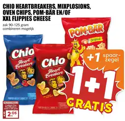 De Boerenschuur Chio Heartbreakers, Mixplosions, Oven Chips, Pom-Bár en/of XXL Flippies Cheese aanbieding