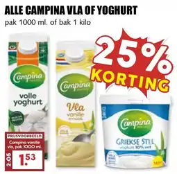 De Boerenschuur Campina vla of yoghurt aanbieding