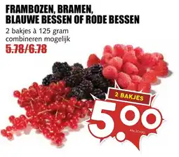 De Boerenschuur frambozen, bramen, blauwe bessen of rode bessen aanbieding