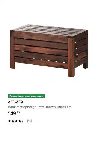 IKEA Äpplarö Bank Met Opbergruimte Buiten 80x41 Cm aanbieding