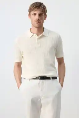Wehkamp Mango Man regular fit gebreide polo - ecru aanbieding
