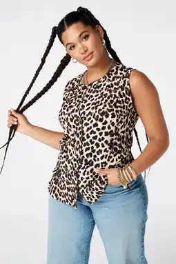 Wehkamp MS Mode fitted blousetop met panterprint Plus Size - bruin aanbieding