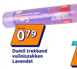 Action Dumil trekband vuilniszakken Lavendel aanbieding