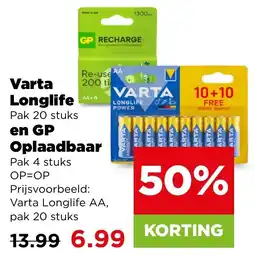 PLUS Varta Longlife en GP Oplaadbaar aanbieding