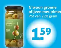 Hoogvliet G'woon groene olijven met piment aanbieding