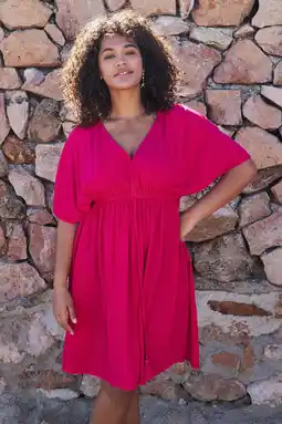 Wehkamp BEACHWAVE Curve crinkle strandjurk fuchsia aanbieding