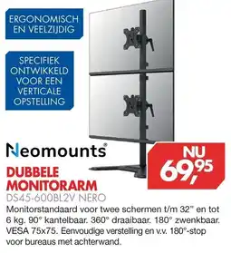 Vobis Neomounts DUBBELE MONITORARM DS45-600BL2V NERO aanbieding