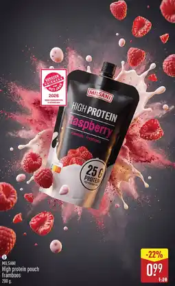ALDI Milsani High protein pouch framboos aanbieding