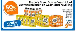 Trekpleister Marcel's Green Soap afwasmiddel, vaatwastabletten en wasmiddel navulling aanbieding
