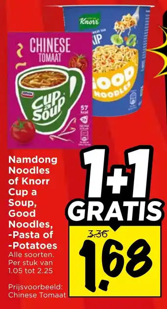 Vomar Voordeelmarkt Namdong Noodles of Knorr Cup a Soup, Good Noodles, -Pasta of -Potatoes aanbieding