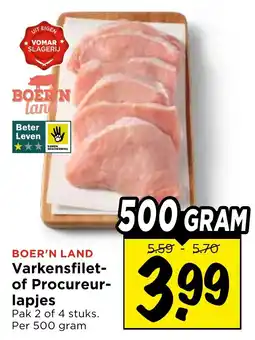Vomar Voordeelmarkt Boer'n Land Varkensfilet- of Procureurlapjes aanbieding