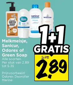 Vomar Voordeelmarkt Alle Melkmeisje, Sanicur, Odorex of Green Soap aanbieding