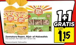 Vomar Voordeelmarkt Zonnatura Repen, Rijst- of Maïswafels aanbieding
