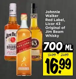 Vomar Voordeelmarkt Johnnie Walker Red Label, Licor 43, Original of Jim Beam Whisky aanbieding