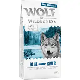 Zooplus 12kg Wolf of Wilderness Adult Blue River Scharrelkip & Zalm Hondenvoer droog aanbieding