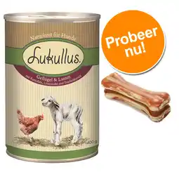 Zooplus Lukullus Probeerpakket 6 x 400 g / 800 g + 12 x 5 cm Kauwbotten Hondenvoer - Konijn & Wild 6 x 800 g aanbieding