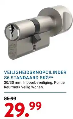 Kluswijs VEILIGHEIDSKNOPCILINDER S6 STANDAARD SKG** aanbieding