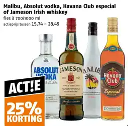 Poiesz Malibu, Absolut vodka, Havana Club especial of Jameson Irish whiskey aanbieding