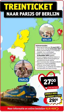 Kruidvat Treinticket naar Parijs of Berlijn aanbieding