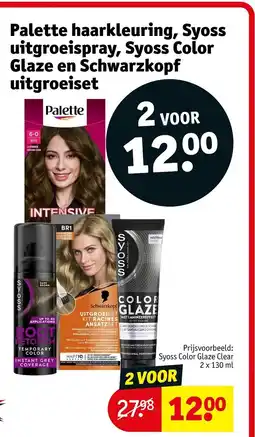 Kruidvat Palette haarkleuring, Syoss uitgroeispray, Syoss Color Glaze en Schwarzkopf uitgroeiset aanbieding