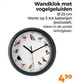 Trekpleister Wandklok met vogelgeluiden aanbieding