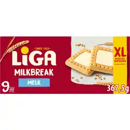 Jumbo Liga Milkbreak Melk XL Voordeelverpakking 9x2 biscuits 367.5 g aanbieding
