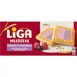 Jumbo Liga Milkbreak Bosvruchten- en Frambozensmaak 6x2 biscuits 245 g aanbieding