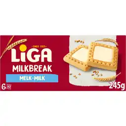Jumbo Liga Milkbreak Melk 6x2 biscuits 245 g aanbieding