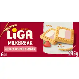 Jumbo Liga Milkbreak Melk-Aardbeiensmaak 6x2 biscuits 245 g aanbieding