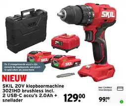 GAMMA SKIL 20V klopboormachine 3021HD brushless incl. 2 USB-C accu's 2.0Ah + snellader aanbieding