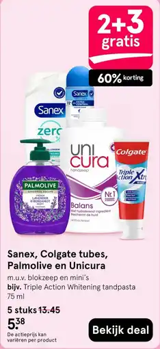 Etos Sanex, Colgate tubes, Palmolive en Unicura aanbieding