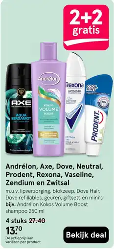 Etos Andrélon, Axe, Dove, Neutral, Prodent, Rexona, Vaseline, Zendium en Zwitsal aanbieding