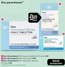 Etos Etos Paracetamol 500 mg ovale tabletten aanbieding