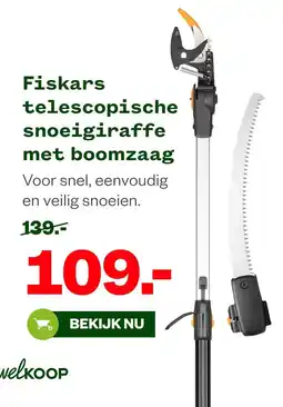 Welkoop Fiskars telescopische snoeigiraffe met boomzaag aanbieding